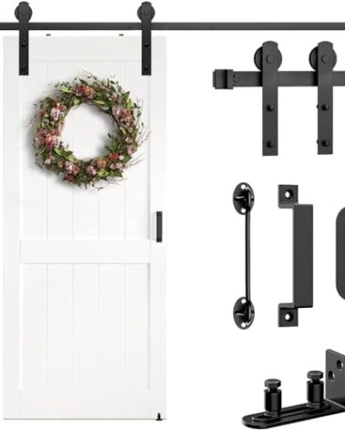 Arti-Life 4ft Sliding Barn Door Hardware Kit Heavy Duty with Door Hook and 2 Handles-Smoothly and Quietly, Easy Installation- Fit 1 3/8-1 3/4" Thickness-Black(I Shape Hanger)