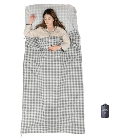 Exermil 100% Cotton Sleeping Bag Liner with Full Length Zipper on 3 Sides; Single/Double Adult Sleep Sack for Travel & Camping, Multifunctional Travel Sheets (Unzipped 87”x87”) for Hotel, Lightweight