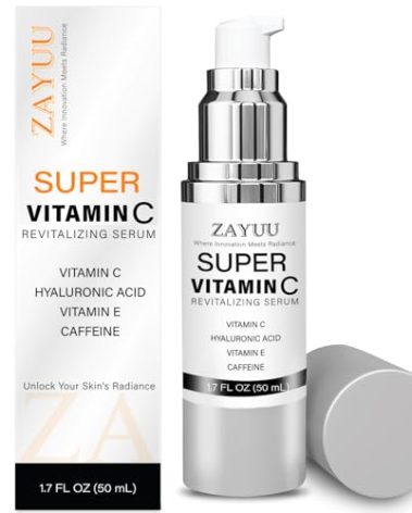 Super Vitamin C Face Serum for Mature Skin: All-In-One Hydrating Anti-Aging Formula - Vitamin C, Hyaluronic Acid, Vitamin E, Caffeine - Face Lift Serum for Wrinkles, Dark Spots - 1.7 fl. oz.