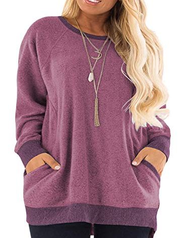 DOLNINE Ladies Plus Size Shirts Casual Color Block Sweatshirts Pullovers Tops Purple-24W