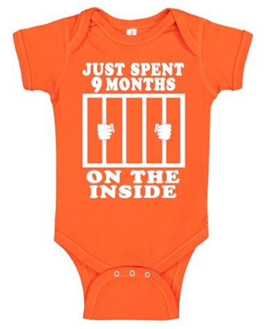 Reaxion Funny Cute Baby Boy Girl Bodysuits Just Spent 9 Months On The Inside (0-3 Months, Orange)