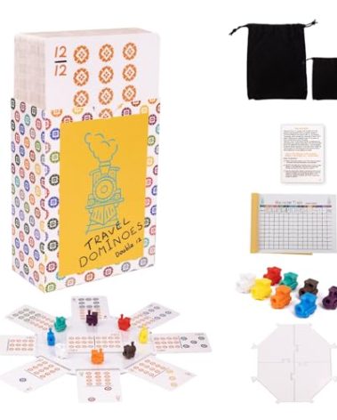 Mexican Train, Mini Travel Dominoes Game:105 Cards+1Hub for Mexican Train+8 Train Marker+1 Instruction+1 Scoresheet,Double 12 and Double 9 Dominoes Set,2-10 Players,Dot Dominoes,Travel Dominoes
