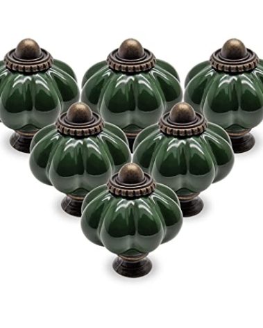 Seimneire 25pcs Dark Green Pumpkin Knobs, Vintage Ceramic Cabinet Handles, Dresser Drawer Door Pulls With Mounting Screws