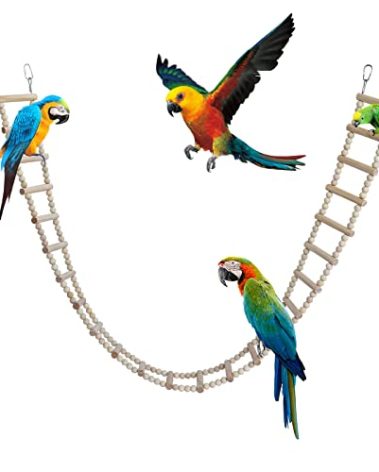 Bird Ladder Bridge, Wooden Pet Hamster Climbing & Swing Toys, Cage Accessories for Birds Rats Parrots Hamster Squirrel Sugar Gliders Parakeets Cockatiels - 24 Steps - 53 x 3.14 Inch