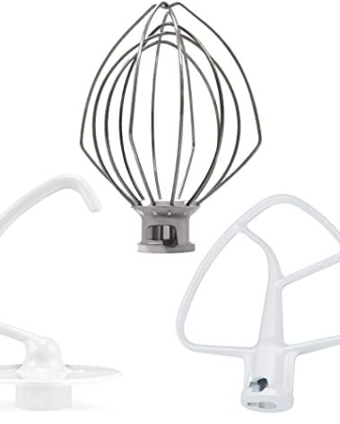 3 Pieces Stand Mixers Repair Set for Kitchen Tilt-Head Stand Mixers K45DH Dough Hook K45B Coated Flat Blade Paddle K45WW Wire Whip Compatible with kitchen aid Mixers Accessories by AMI PARTS