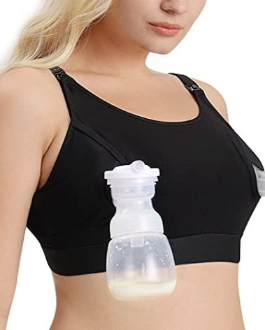 Momcozy Hands Free Pumping Bra, Adjustable Breast-Pumps Holding and Nursing Bra, Suitable for Breastfeeding-Pumps by Lansinoh, Philips Avent, Spectra, Evenflo and More(Black, Medium)