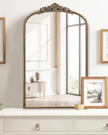 Micasso Vintage Wall Gold Mirror: 31"x 19" French Baroque Antique Mirror - Traditional Ornate Decorative Arched Mirrors for Wall/Bathroom/Entryway/Fireplace/Hallway - Home Decor for Living Room