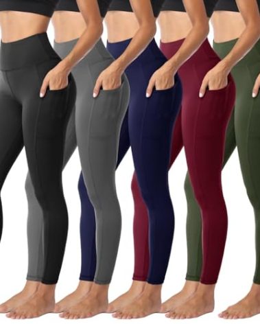 Sundwudu 5 Pack Leggings with Pockets for Women - Tummy Control High Waisted Soft Black Workout Yoga Pants