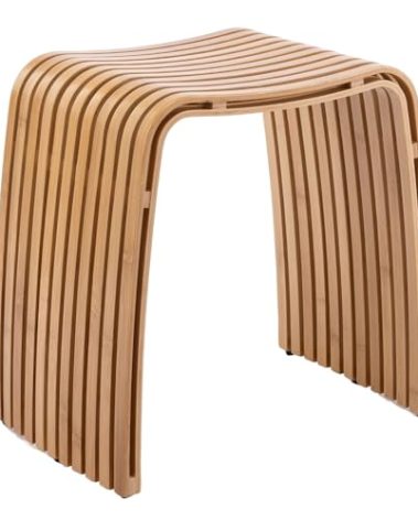 CWUINT Bamboo Bathroom and Dining Stool, Bamboo Bench, Durable and Beautiful Designed for Bathroom Room, Dining Room, Living Room and Bedroom,