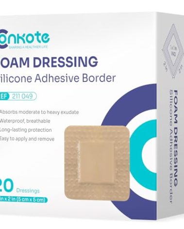 Conkote Silicone Foam Dressings 2'' X 2'', Large Bandages for Wound Care, Box of 20 Dressings