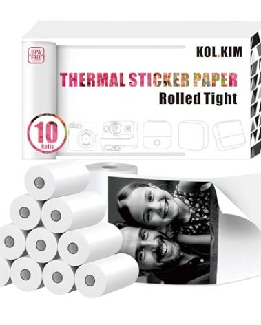 S1 Thermal Sticker Paper for Hello Blink Sticker Maker Refill Self-Adhesive Mini Thermal Printer Sticker Paper Roll Compatible for Ponek Memoking T02 M02X M02 M02S PM290C 57 2-1/4" 10 Rolls White