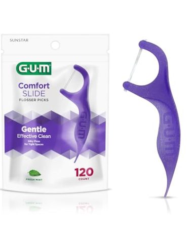 GUM Comfort Slide Floss Picks - Perfect for Tight Teeth - Extra Strong Shred-Resistant Dental Floss, Easy Grip Handle - Dental Flossers for Adults - Fresh Mint Flavor, 120 Count