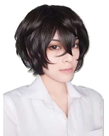 SUNXXCOS Curly High Temperature Fiber for Male Dark Brown Short Cosplay Wigs Synthetic (Dazai Osamu)