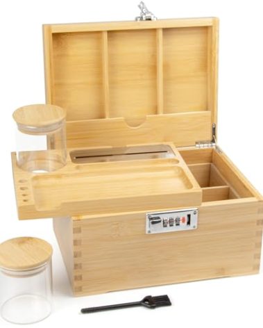Viking Factory Thoughtful Gift Idea - Premium Bamboo Storage Box Set with Lock, Tray and All Accessories for Elegant Home Office Organization - Mortise and Tenon Joint Design (Bamboo)