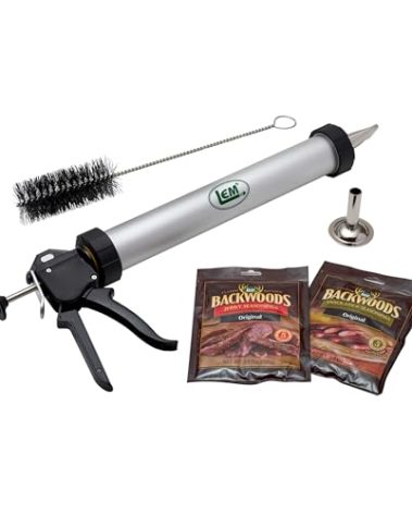 LEM Products Jerky Cannon with Nozzles and Brush, Backwoods Seasonings, Anodized Aluminum and Stainless Steel