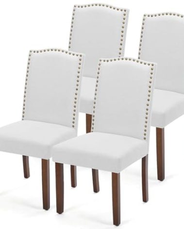 DUMOS Dining Chairs Set of 4, Moden Kitchen Table Chairs with Wooden Legs and Padded Seat for Dining Room/Kitchen/Living Room/Restaurant, Grey