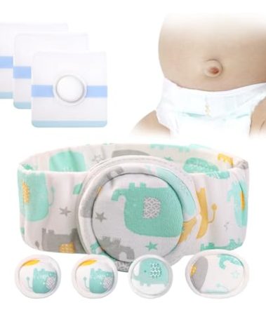 Lvyeyung Umbilical Hernia Belt Kit for Baby, Baby Belly Button Band, Hernia Belt with 4 Compression Pads and 3 Navel Patches, Infant Abdominal Binder Set, Umbilical Cord Cover for Newborn(S Pattern Green)