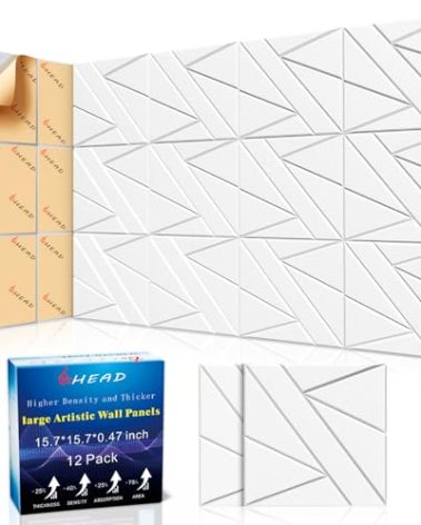 12 Pack Large Self-Adhesive Soundproof Wall Panels, 15.7 x 15.7 x 0.47 in Sound Proof Foam Panels for Walls, 1.2lb/ft³ High Density,Large Size Acoustic Panels, Sound Dampening Panels White