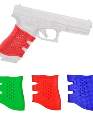 Tactical Rubber Grip Glove Sleeve Slip-On Ventilated Grip Grips for Glock (3 Pcs Green Blue Red)