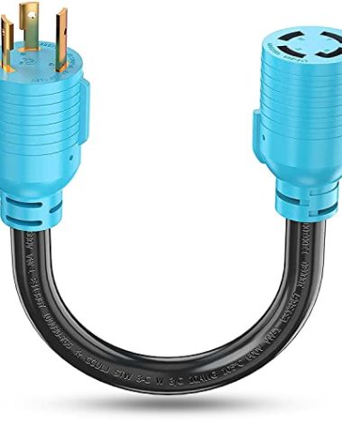 CircleCord NEMA L5-30P to L14-30R Adapter Cord, 4 to 3 Prong Generator Transfer Switch Adapter, 30 Amp Generator Twist Lock 3 to 4 Prong House Inlet Box, STW 10 AWG Blue