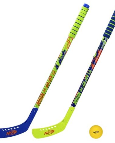 Franklin Sports NERF Proshot Kids Hockey Sticks + Ball Set - 2 Player Youth Indoor + Outdoor Set - 2 in 1 Knee + Floor Hockey - (2) NERF Proshot Youth Sticks + (1) Foam Ball Included