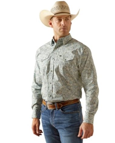 ARIAT Men's Emery Classic Fit Shirt, Blue, Medium