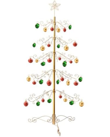 HOHIYA 7 Ft Wrought Iron Christmas Tree Metal Ornament Display Stand Holder Hanger Wire Hanging Spiral for Halloween Glass Balls Decorations Gift 174 Hooks Gold Taiwan Made