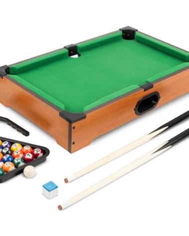 Mini Pool Table - 20-Inch Portable Tabletop Billiards Game with Cue Balls, Sticks, Chalk, Brush, and Triangle Rack - Table Games by Hey Play