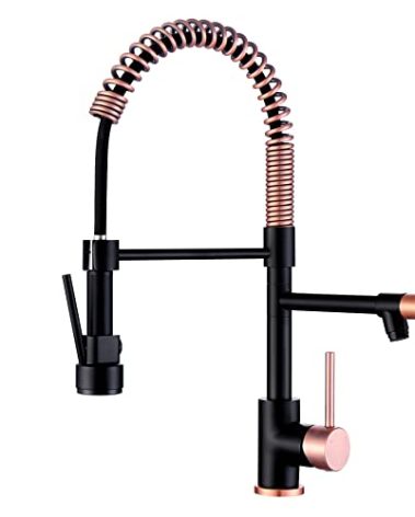 Avola Copper & Black Spring High Arc Kitchen Faucet，Brass Pull Down Sprayer Faucets ，Kitchen Sink Faucet Single Handle Spring Two Nozzles Faucets, Suitable for RV, Bar & Laundry