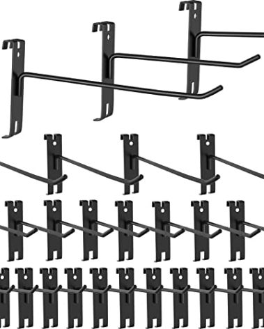 48 Pieces Gridwall Hooks 4/6/8 Inch Gridwall Panel Hooks Metal Gridwall Hanging Hooks Hangers Black Commercial Grade Gridwall Pegs Gridwall Accessories for Garage Shop Retail Display (48, Black)