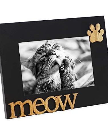 Isaac Jacobs Black Wood Sentiments Cat “Meow” Picture Frame, 4x6 inch, Photo Gift for Pet Cat, Kitten, Display on Tabletop, Desk (Black, 4x6)