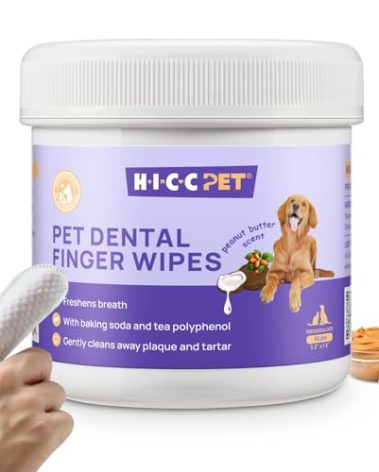 HICC Pet Teeth Cleaning Wipes for Dogs & Cats, Remove Bad Breath by Removing Plaque and Tartar Buildup No-Rinse Dog Finger Toothbrush, Disposable Gentle Cleaning & Gum Care Pet Wipes, 50 Counts