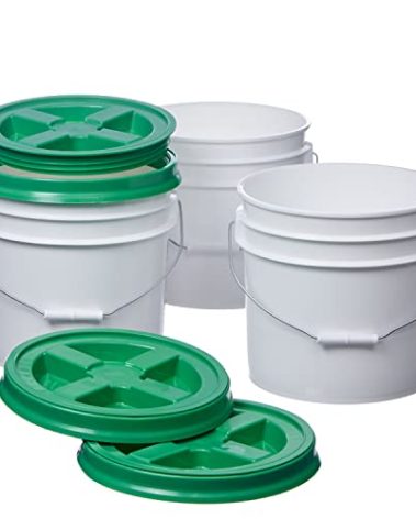 Consolidated Plastics 3.5 Gallon White Food Grade Buckets + Green Gamma Seal Lids, BPA Free Container Storage, Durable HDPE Pails, Made in USA (3 Pack)