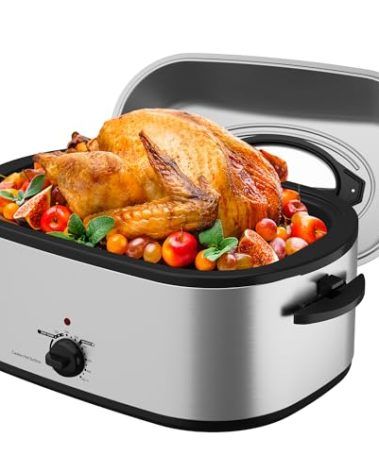 SUNVIVIPRO Roaster Oven 28 Quart, Electric Turkey Roaster with Self-Basting Lid, Removable Pan & Rack, Variable Temp Control, Stainless Steel Silver