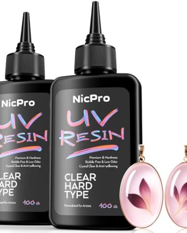 Nicpro UV Resin 200g, 2 PCS Crystal Clear UV Glue Hard, High Viscosity & Quick Curing UV Epoxy Resin Kit for Jewelry Making, Craft, Doming, Coating and Casting