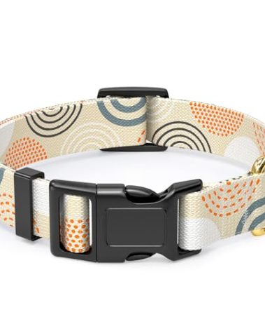 Rnivvi Dog Collar for Small Dogs, Cute Heavy Duty Adjustable Puppy Collar with Quick Release Buckle for Girl & Female, Pet Accessories for Walking Running, XS Length 5/8" Width, Modern Circle Art
