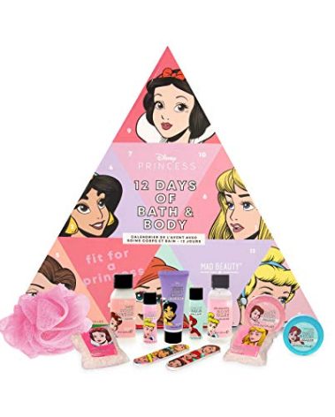 MAD BEAUTY Disney Pop princess Advent Calendar, 12 Days of Bath & Body Goodies for Princess-Like Glow, Body Wash, Lotion, Bath Salts & Fizzers, Lip Balm