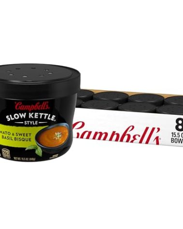 Campbell's Slow Kettle Style Tomato & Sweet Basil Bisque, 15.5 oz Microwavable Bowl (Pack of 8)