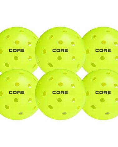 CORE Pickleball Balls for Professionals and All Levels of Play, USA Pickleball Approved Durable Outdoor Pickleball Balls with 40 Holes (6 Pack FBM)
