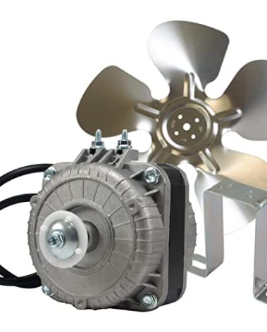 Appli Parts APFM-51E 5W refrigeration condenser and evaporator motor 115V 60Hz 0.4A 1450rpm includes base and 8in aluminum Fan Blade CCW shaft end Universal fit