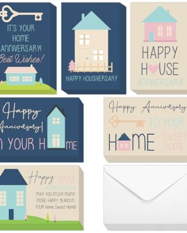 Motiskyy 48 Pcs Happy Home Anniversary Cards with Envelopes Bulk Blank Welcome House Cards Real Estate Thank You Notes Housewarming Gifts for Clients Neighbors, 4 x 6 in(Pastel)
