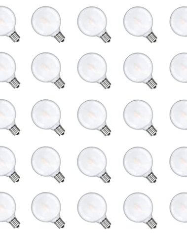 G40 Frosted White Globe Light Bulbs, LED E12 Candelabra Base Replacement Bulbs Shatterproof for Outdoor Patio String Lights Garden Christmas Party Decor, 0.6W Equal to 5W- 25 Pack
