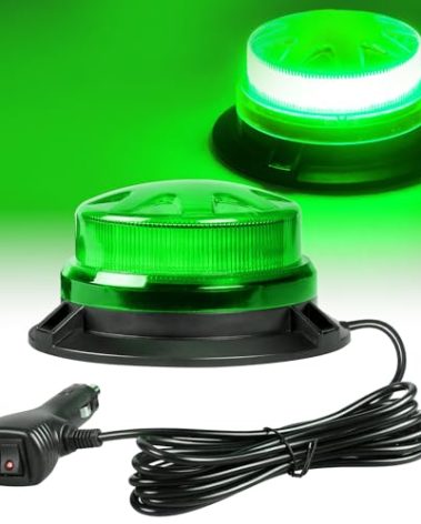 Primelux Green LED Strobe Light, 12V-24V 24W LED Strobe Lights for Trucks, 8 Kinds Flash Modes Strong Magnetic Mount IP65 Waterproof Green Strobe Lights for Vehicle Forklift Tractor Truck Golf Carts