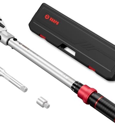 VANPO Flex Head Torque Wrench, 20-160 Ft.lb/27.1-217 Nm, 1/2-Inch Drive Click Torque Wrench, Dual Range Scales 72-Tooth Adjustable Torque Wrench with 1/2'' to 3/8'' Adapter, 125 mm Extension Bar