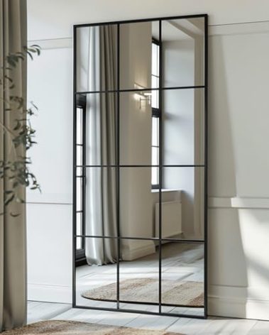 Anpark Windowpane Mirror Full Length 71""x30"" Wall Mounted Art Pane Mirror Farmhouse Decorative Floor Mirror Leaning Hanging Wall Mirror for Bedroom Living Room Entrance, Black