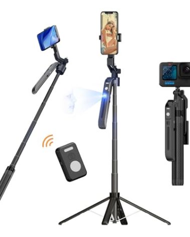 FUNSNAP Auto Face Tracking Tripod for iPhone with Remote, 70” Extendable 360° Rotation Selfie Stick Tripod for Android, Phone Holder Video Recording for Content Creators, Vlog, Live Streaming, TIK Tok