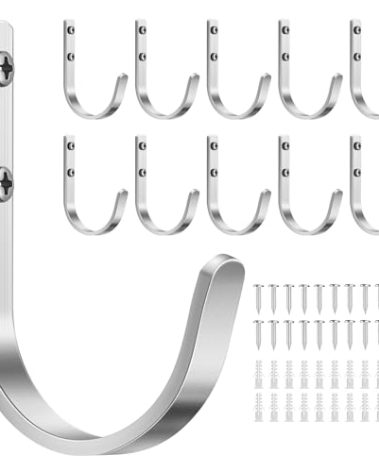 Josmimic 10-Pack Wall Hooks for Hanging Towel/Coat - 22LB Screw in Metal Hanger Wall Mount, for Outdoor, Closet, Door, Bathrooms, for Backpack, Robe, Silver