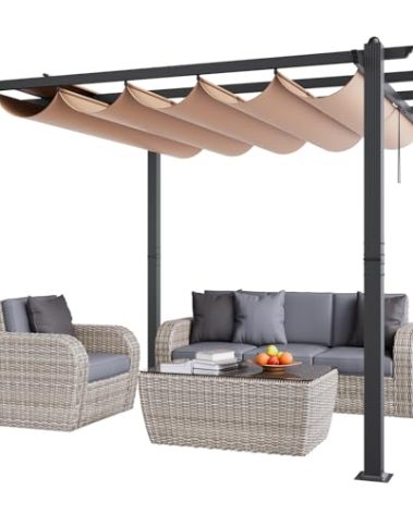 VEVOR 10'x10' Outdoor Retractable Pergola with Canopy, Aluminum Pergola with Retractable Canopy, Modern Style, Sun Shade for Patios, Gardens, Decks, Backyards (Beige)