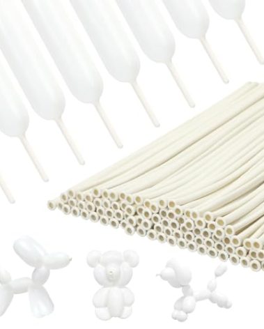 PIGETALE 100Pcs 260 Balloons White Twisting Animal Balloon Thickening Latex Modeling Long Magic Balloon for Animal Model Skinny Clown Christmas Birthday Wedding Party Garland Decorations