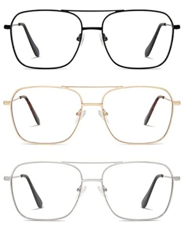 AMOMOMA 3 Pack Retro Reading Glasses for Women Men Aviator Square Blue Light Computer Womens Reader 1.50 2.00 AM6076C1+C2+C3 2.5X